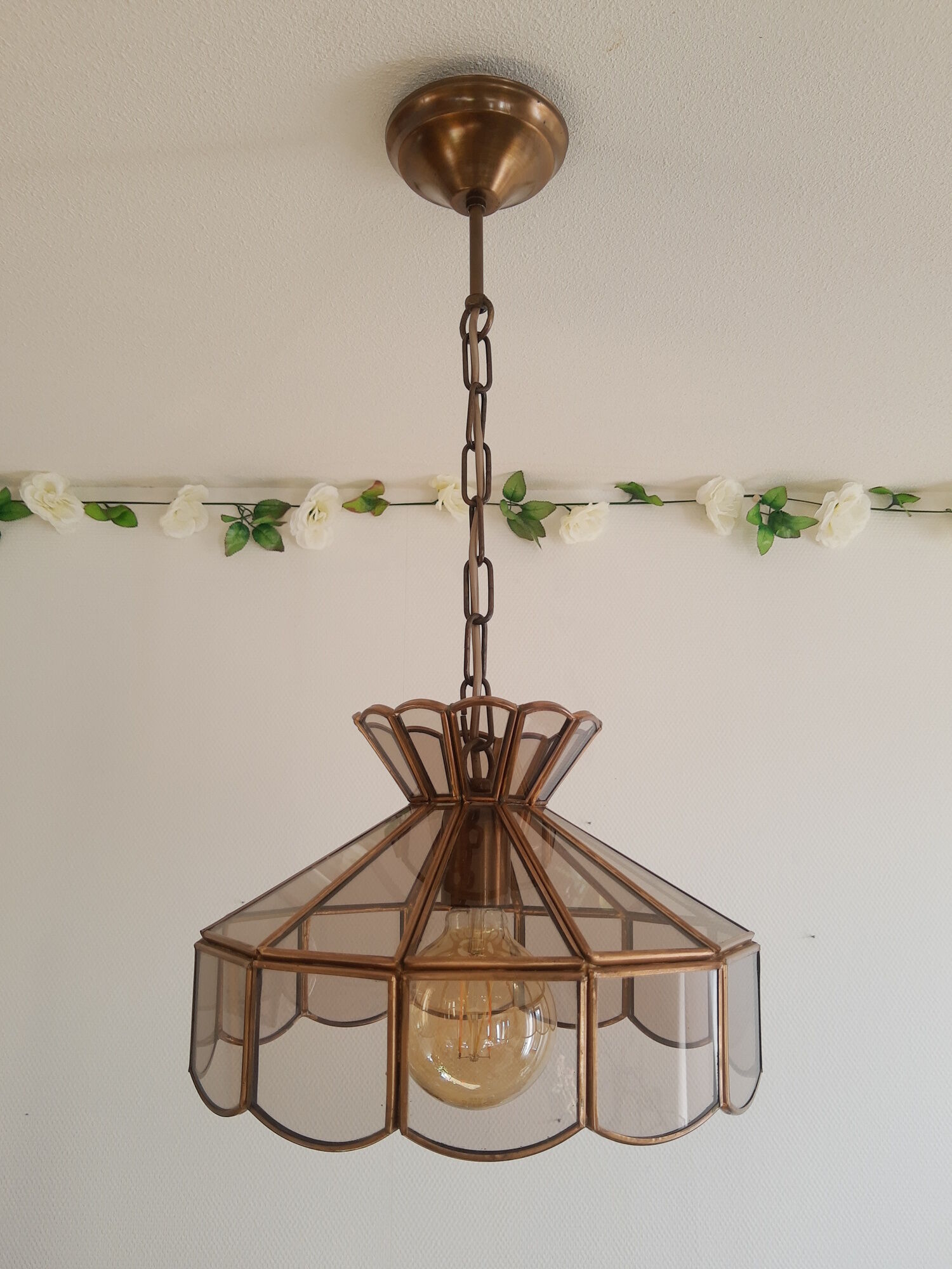 Brass suspension and smoked glass - vintage
