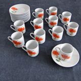 Coffee service 12 cups porcelain pattern poppy pottery of the Marais vintage 70s