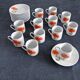 Service à café 12 tasses porcelaine motif coquelicot poteries du Marais vintage années 70
