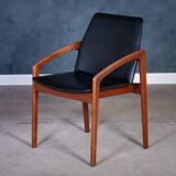 Armchair Model 23 in Teak and Black Leather by Henning Kjærnulf, Denmark, 1960s