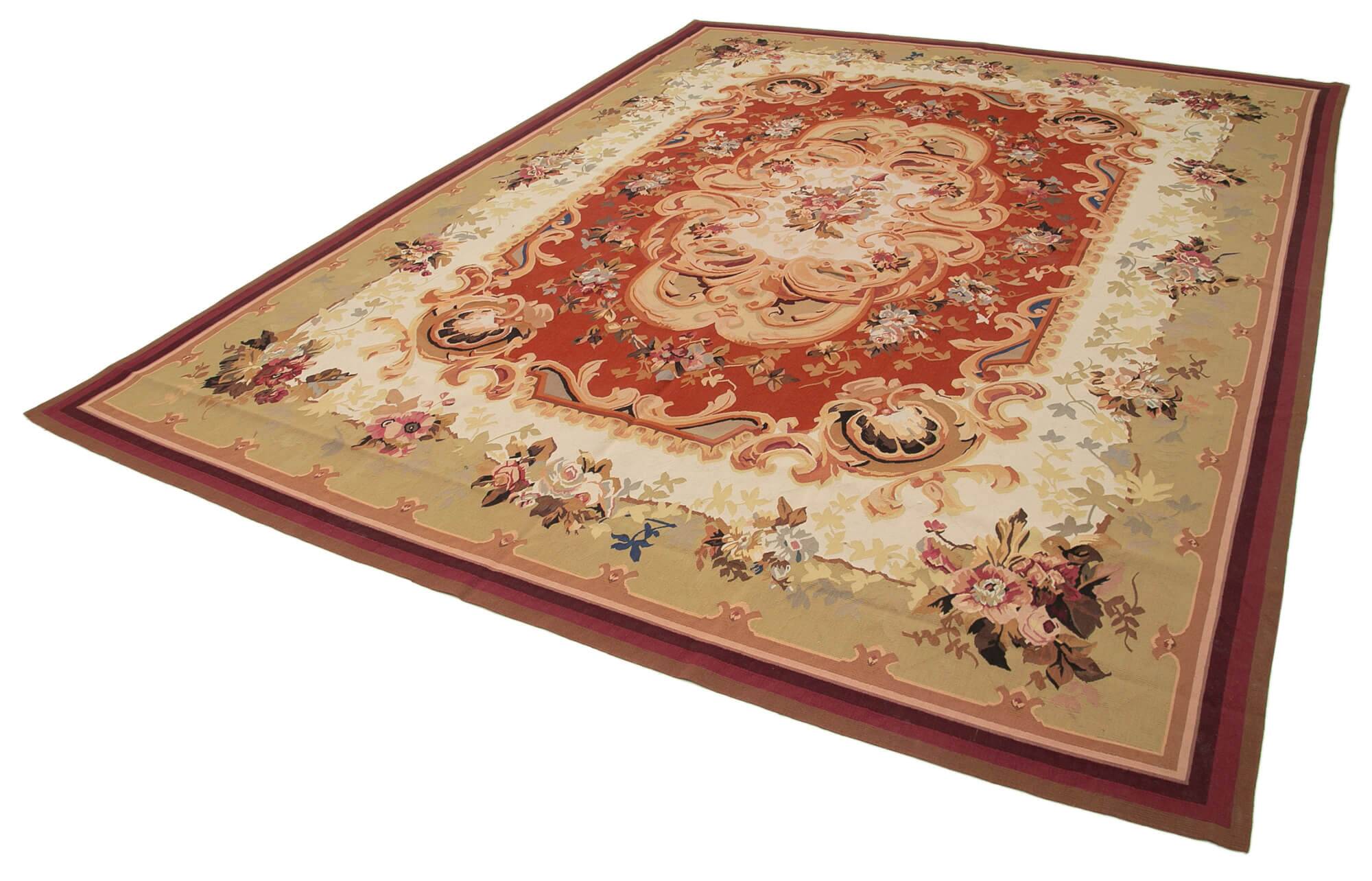 Handmade European Vintage Aubusson Kilim 265 cm x 362 cm