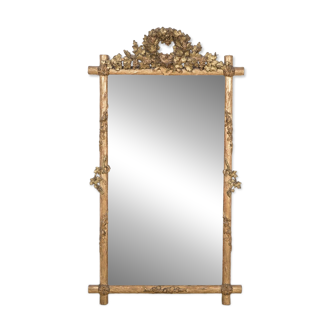 19th C Antique Faux Bois Bird's Nest Mirror