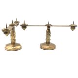 Brutalist brass pair of candle holders, France 1970