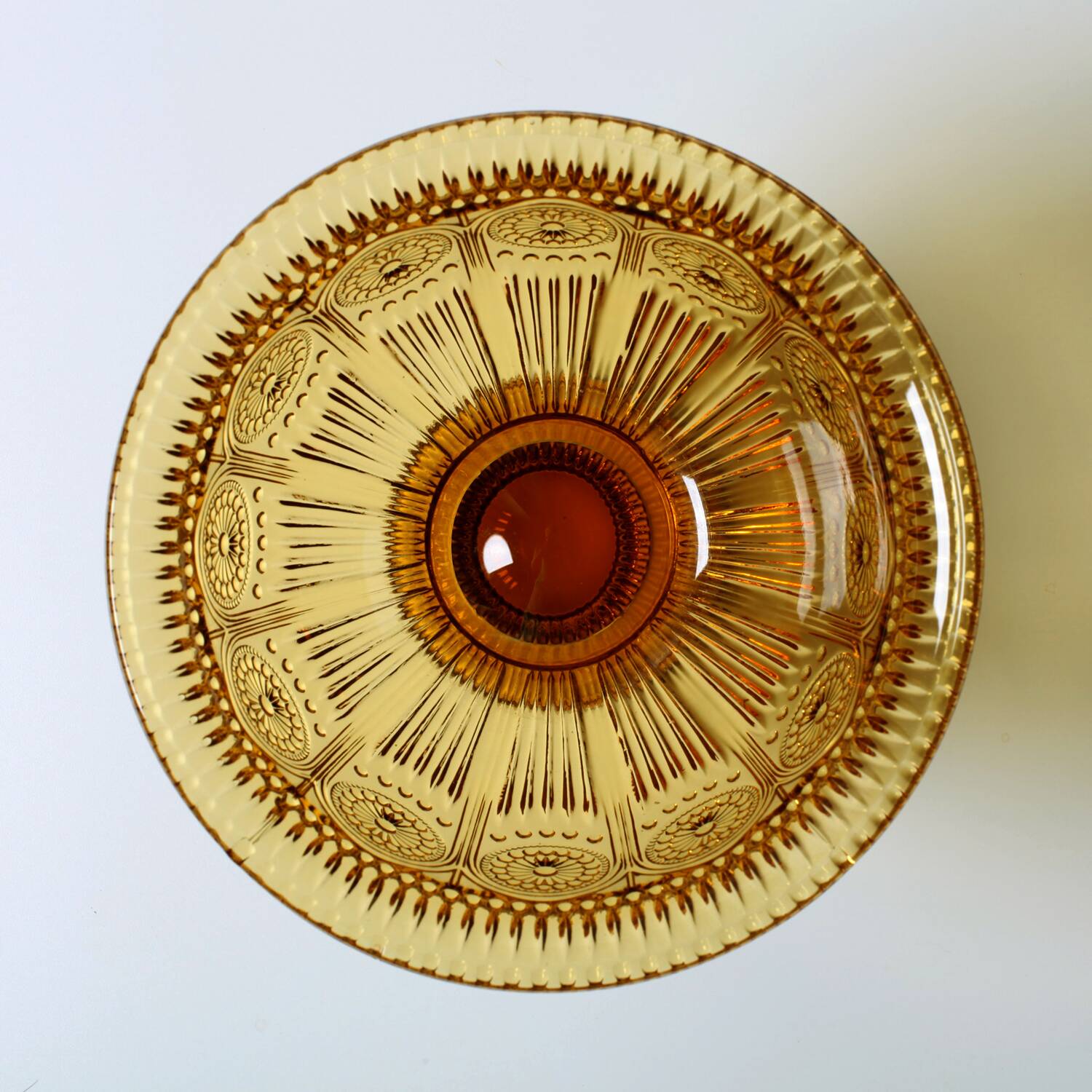 Mid-century Amber Honey Pedestal Bowl / Modern Vintage / Godinger / 1990s