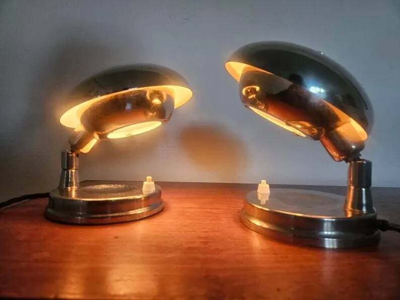 Pair of Very Rare Bauhaus Chrome Table Lamps, Art Deco, Franta Anyz, 1930s