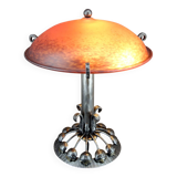 Important Stylized Wrought Iron Lamp with Glass Dome, c. 1930