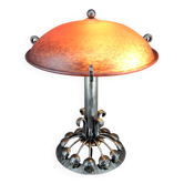 Importante Lampe Stylisée en Fer Forgé  et Dôme en Pâte de verre, c. 1930