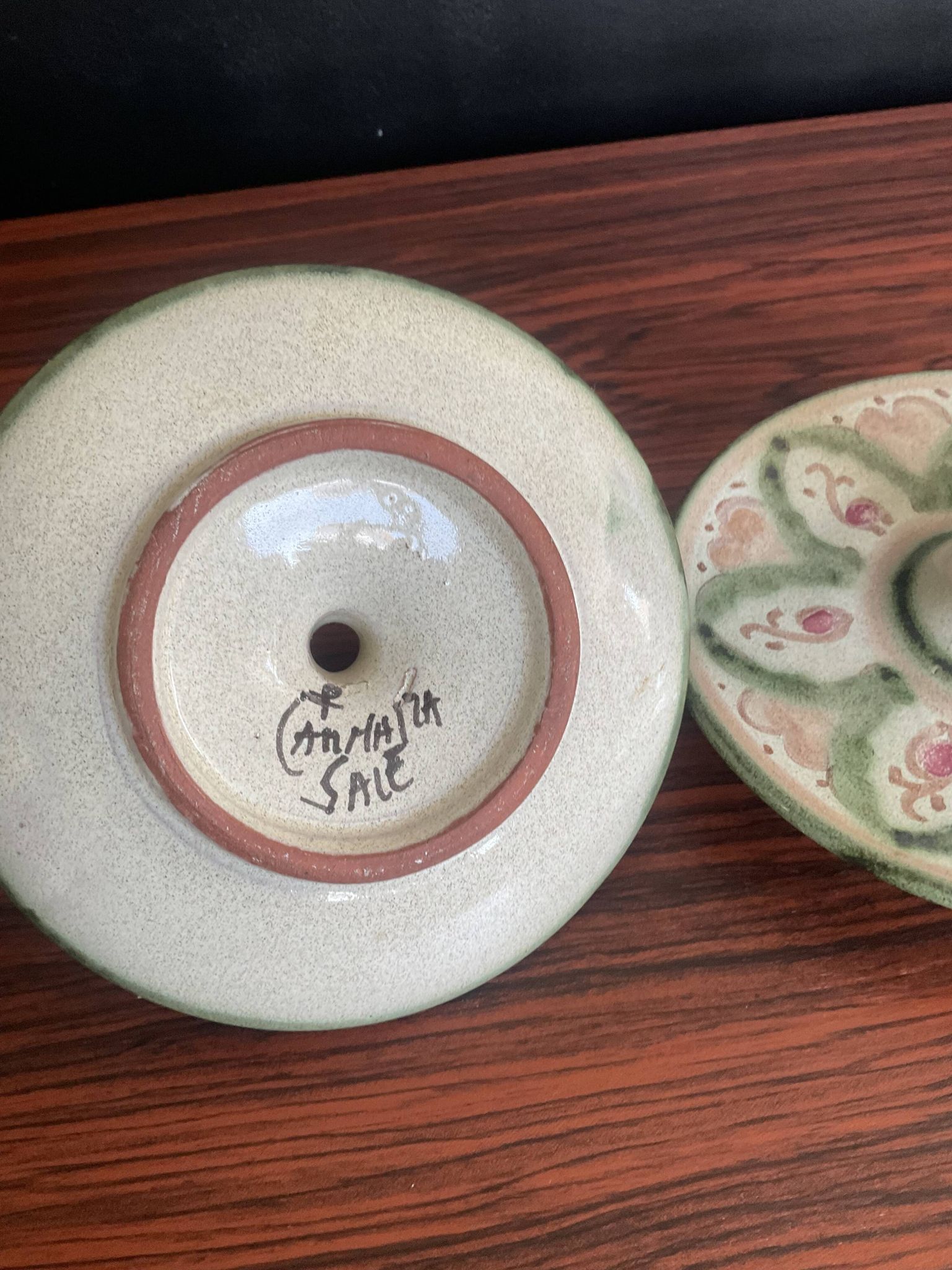 Paire de bougeoirs vintage rat de cave en terre cuite émaillée