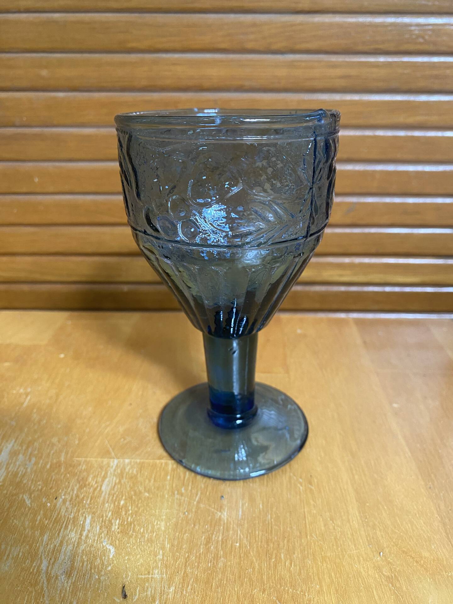Set of 6 Blue Moulded Glass Goblets with Fruit Decor Vintage 1960s