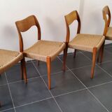 4 Scandinavian chairs by Niels Otto Møller, Danish design, 1950s, wood and rope
