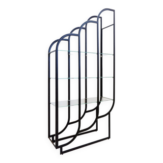 Black Bookcase - Metal and glass - 20th