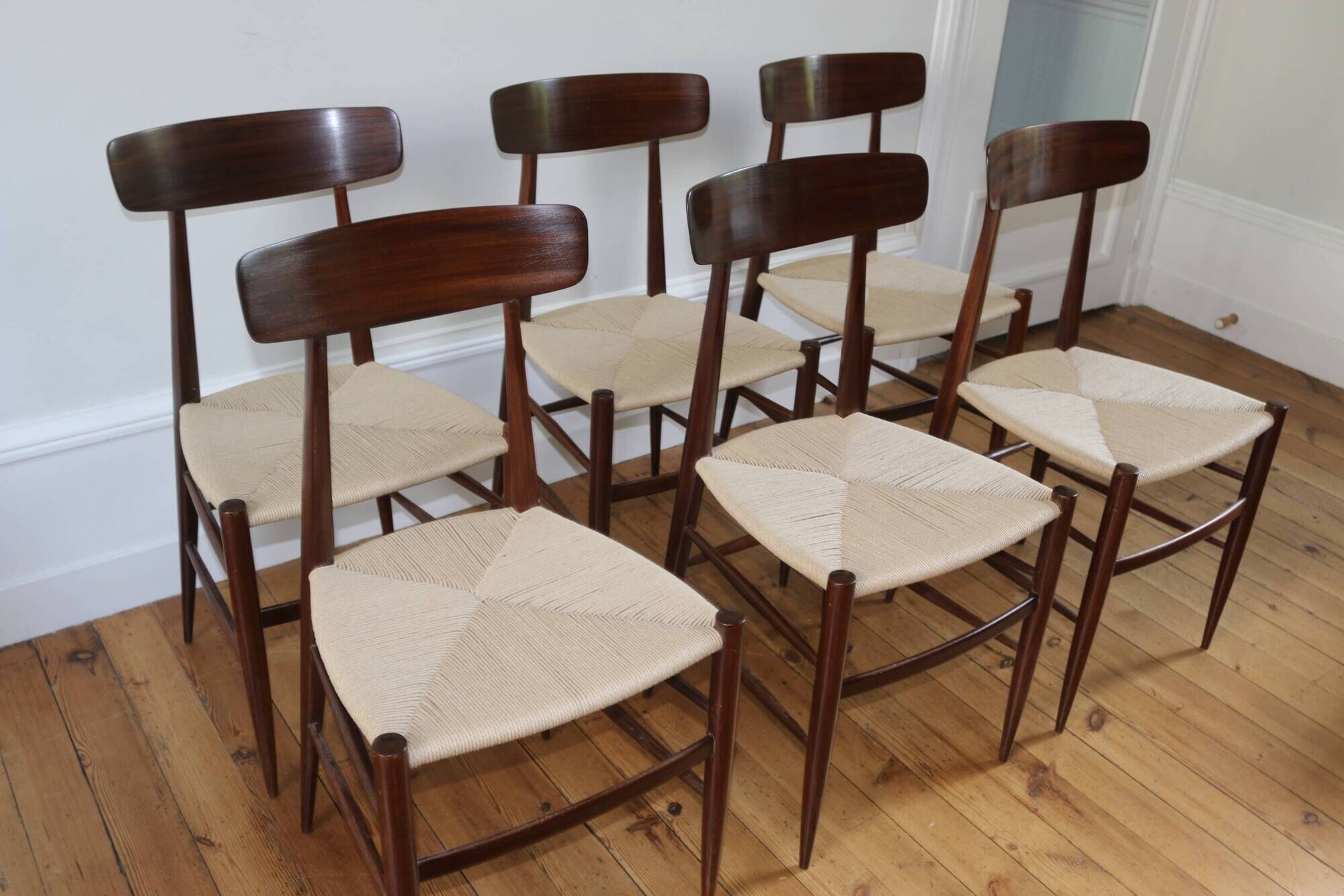 Rare set of 6 vintage Italian rope chairs by Eredi Marelli, 1950