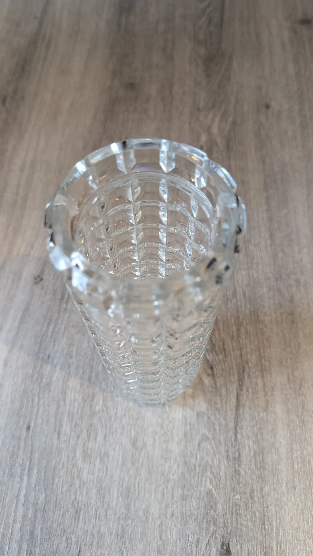 Vintage textured moulded crystal cylindrical vase - 1970s - 24 cm