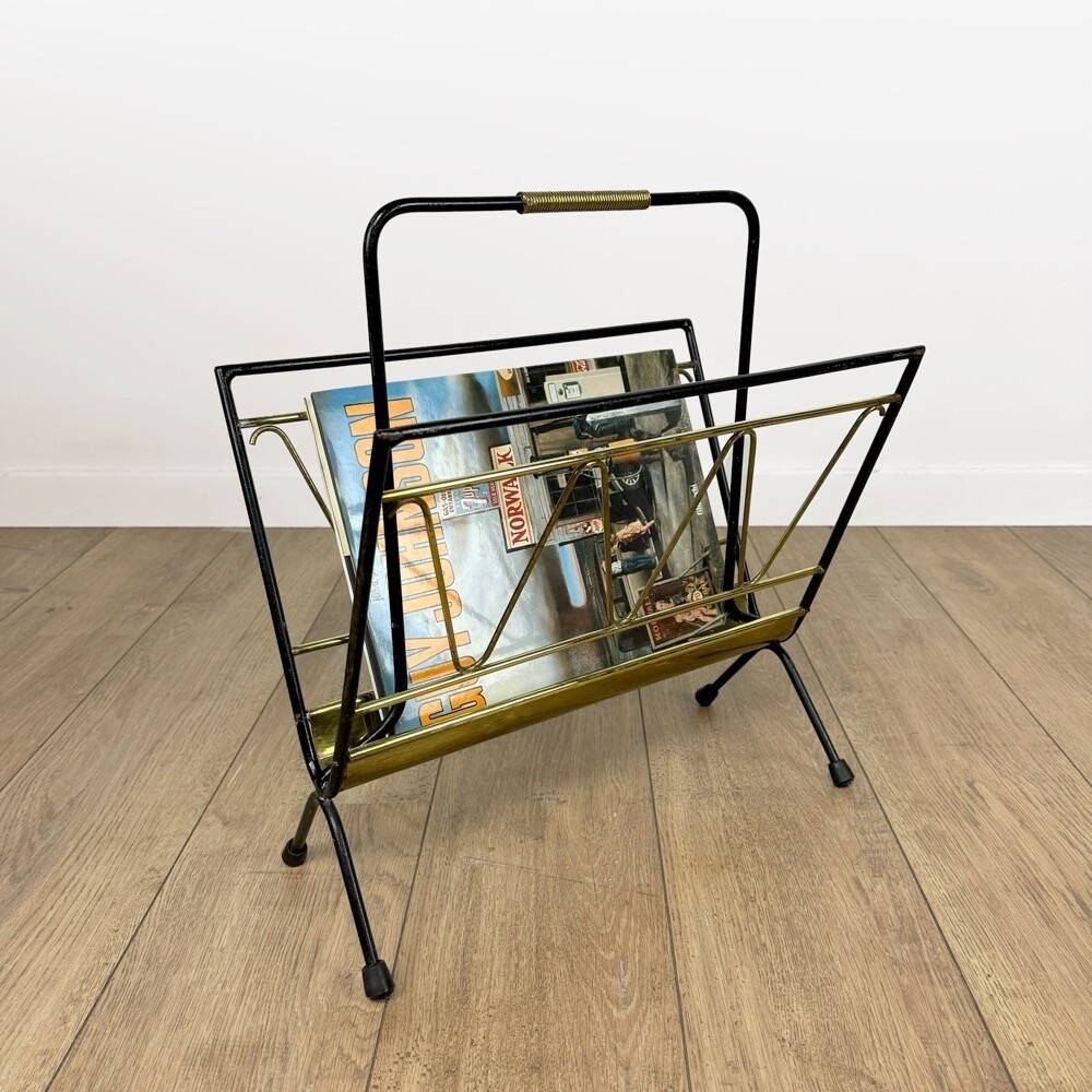 Graphic metal and brass magazine rack