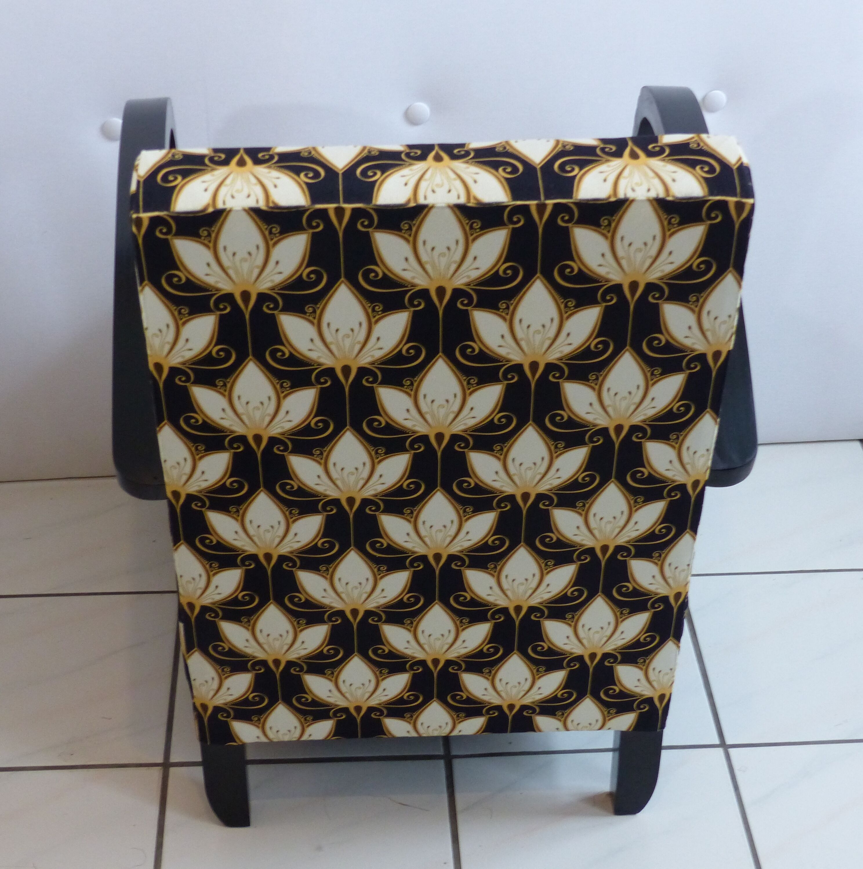 Armchair 1920 art deco - printed velvet - fully restored