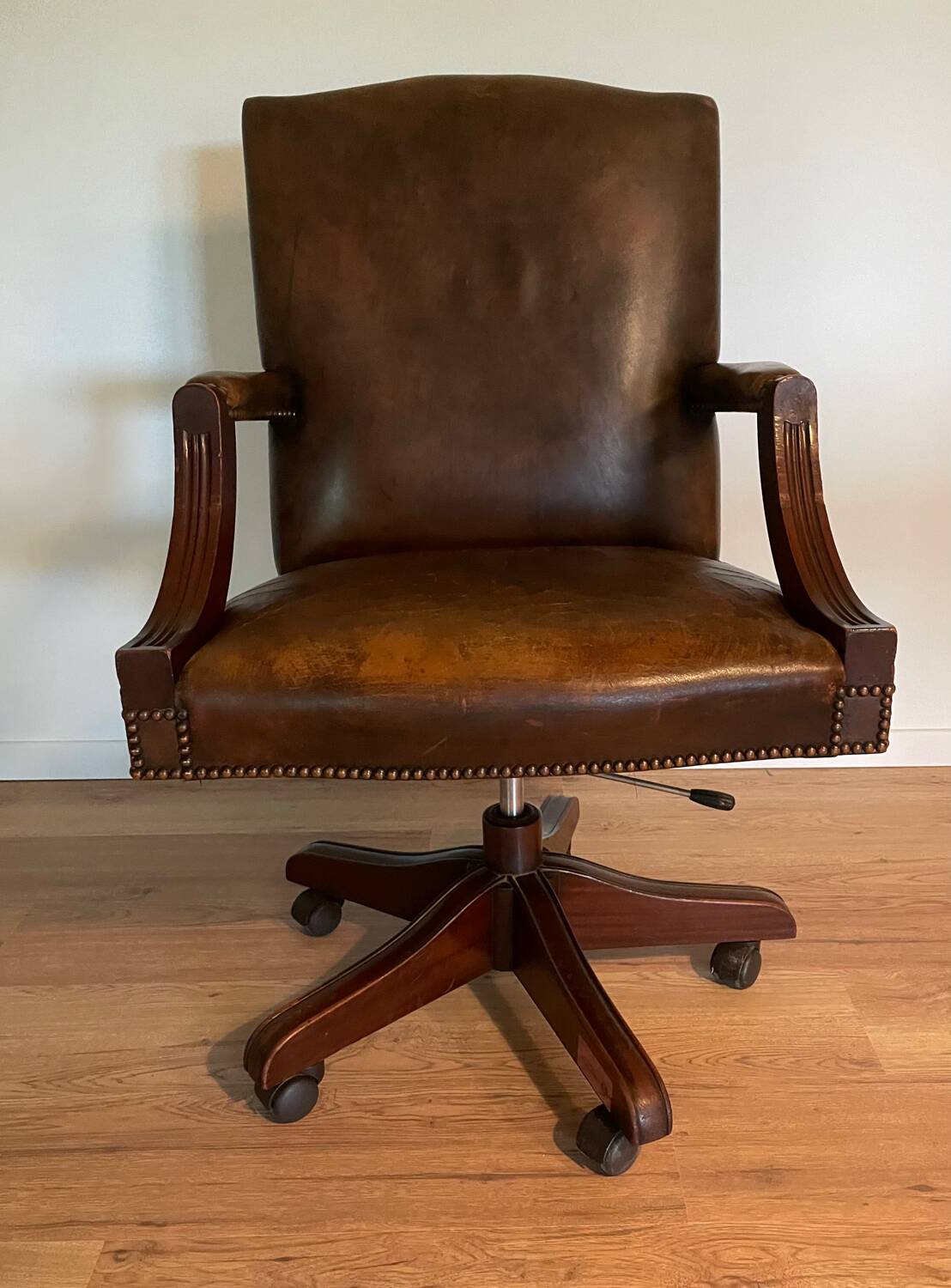 vintage norvégien Chaise de bureau pivotante en cuir Ring Mekanikk