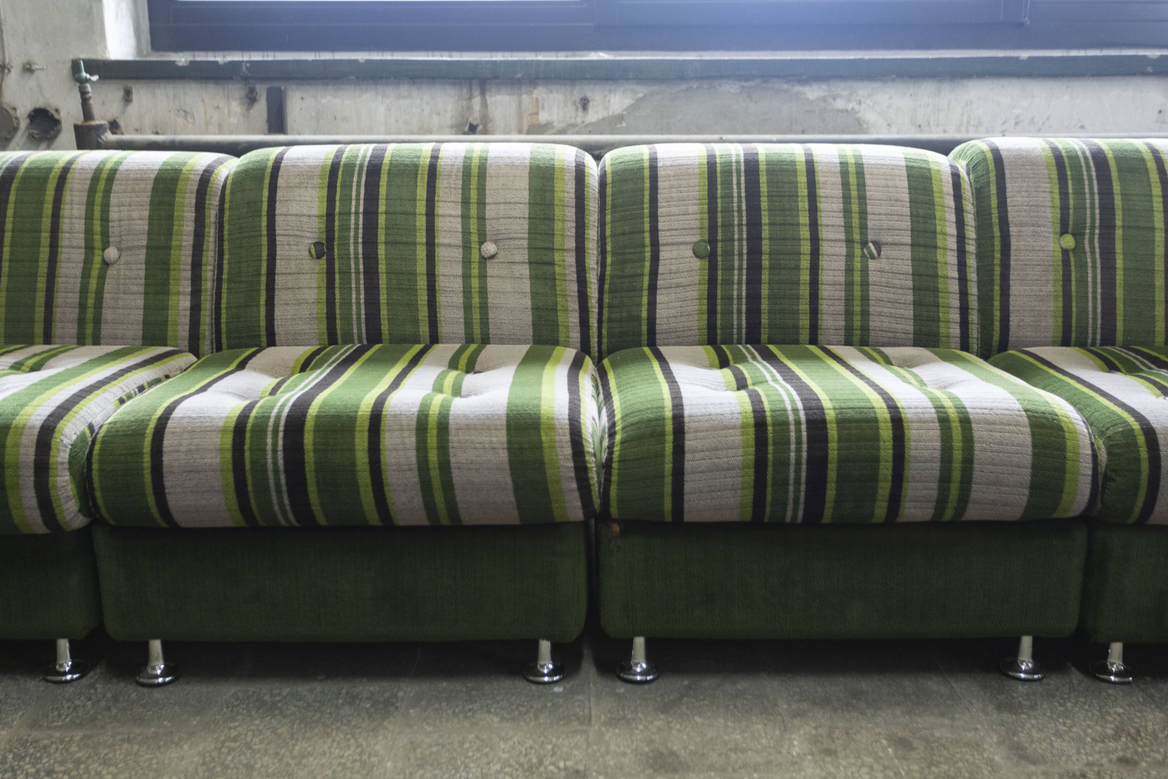 Large 7 piece modular / sectional sofa in striped upholstery, Germany, 70s