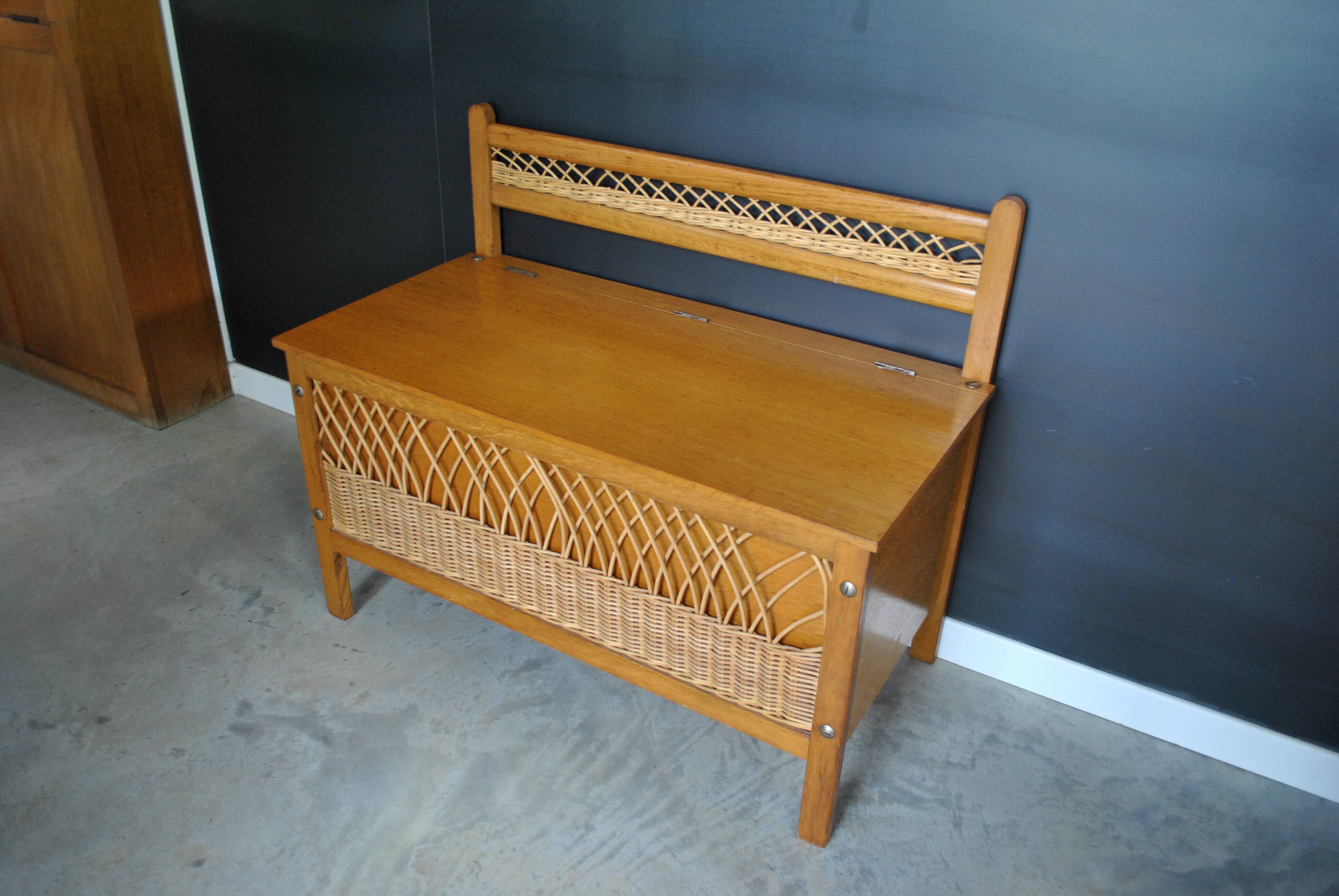 Coffre banc rotin 1960 vintage