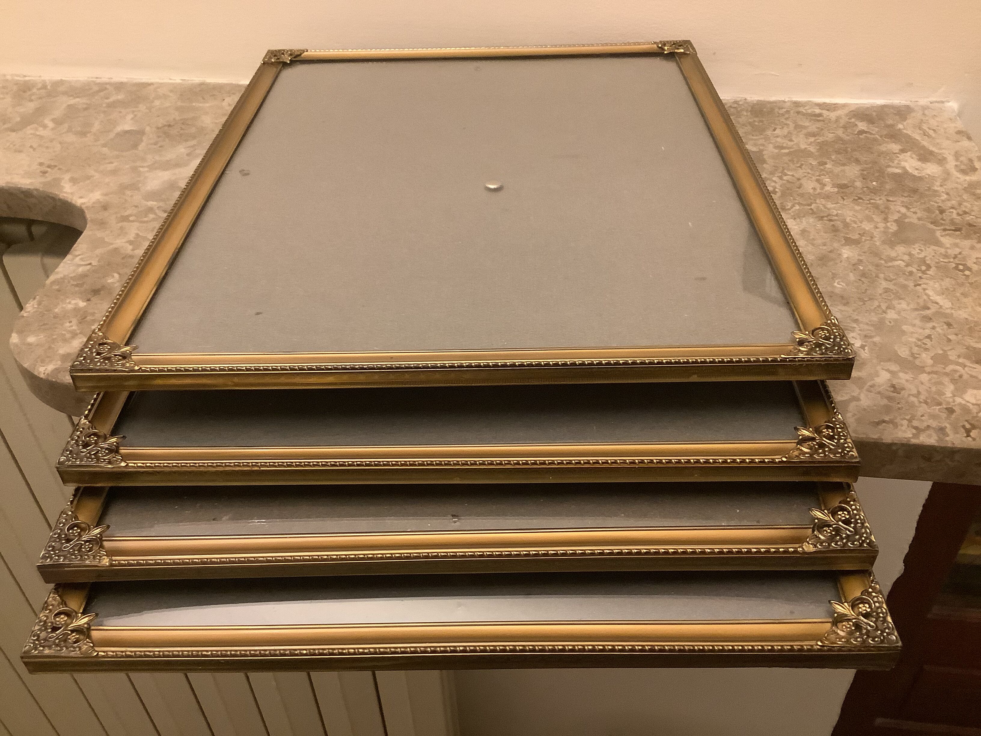 4 old large picture frames metal curved glass