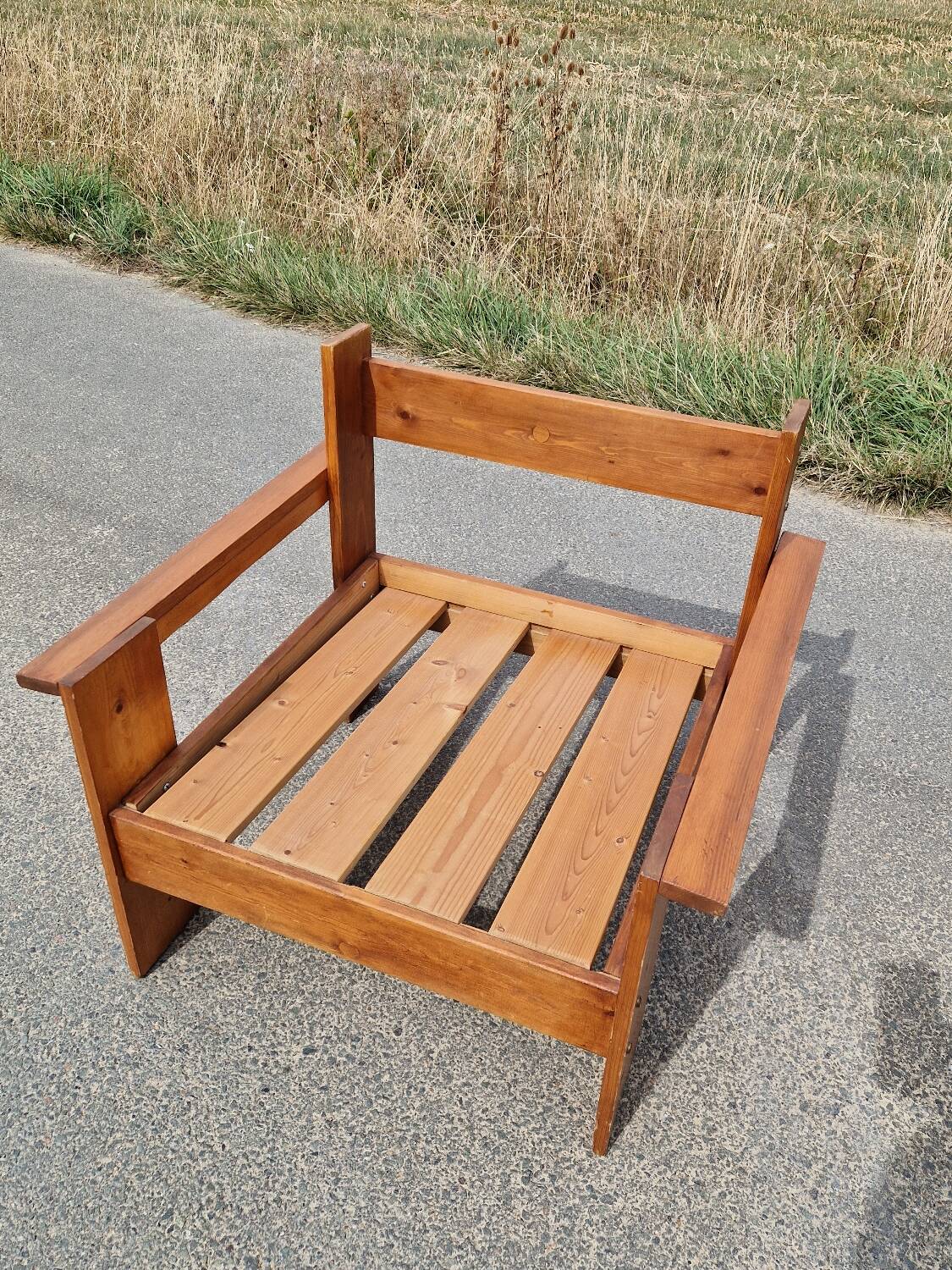 Pair of brutalist pine armchairs circa 1960