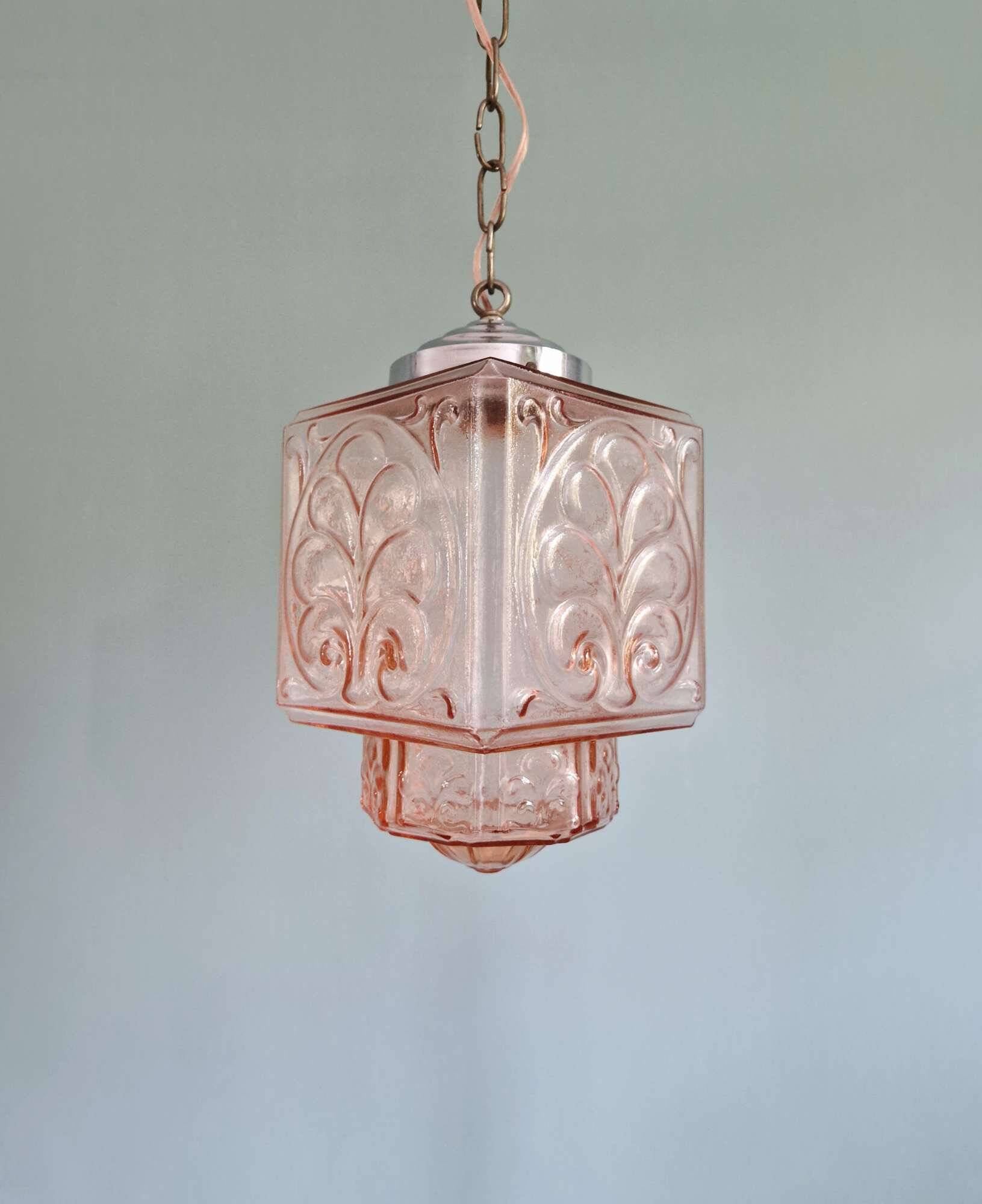 Art Deco pale pink glass pendant light, 1920s-30s