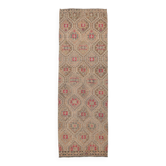 Tapis géométrique marron et rouge délavé 3x9, tapis kilim vintage, 92x280 cm