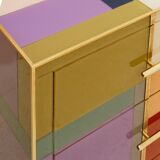 Mid Modern Style Italian Sideboard, Solid Wood & Colored Glass, Six Drawers