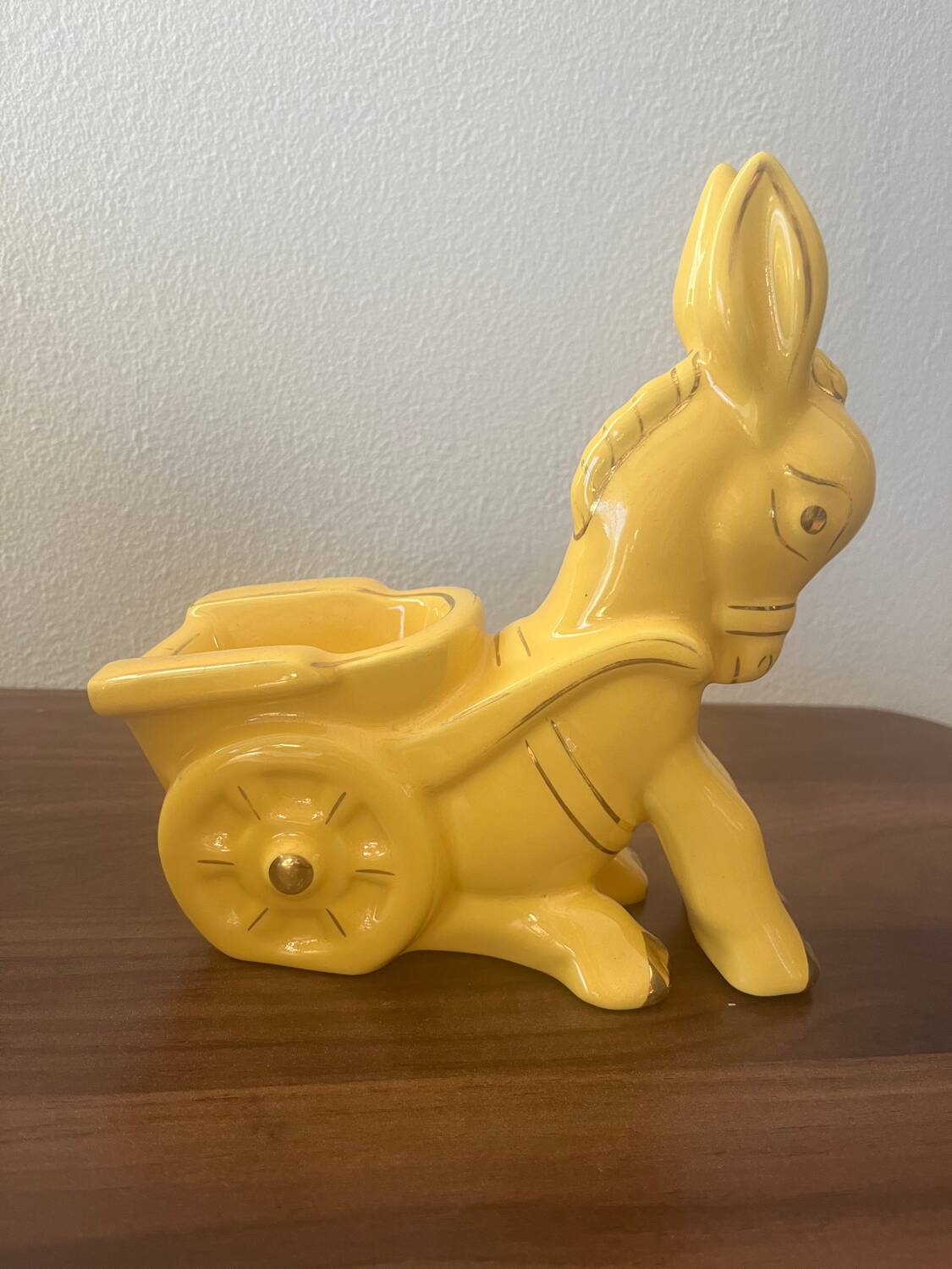 Figurine, vintage yellow ceramic donkey