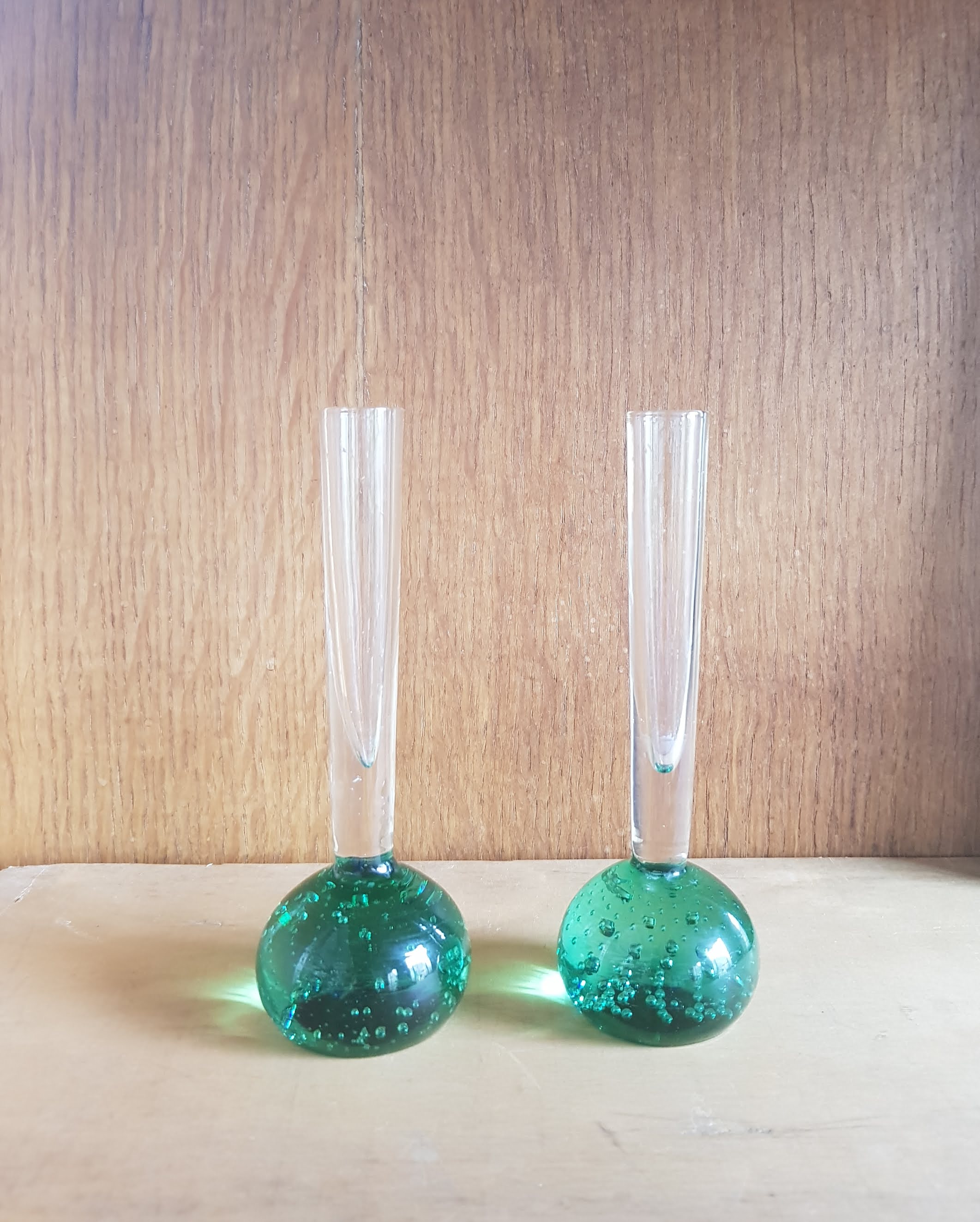 Set of Two Scandinavian Soliflore Bubble Glass Vases, 1960s