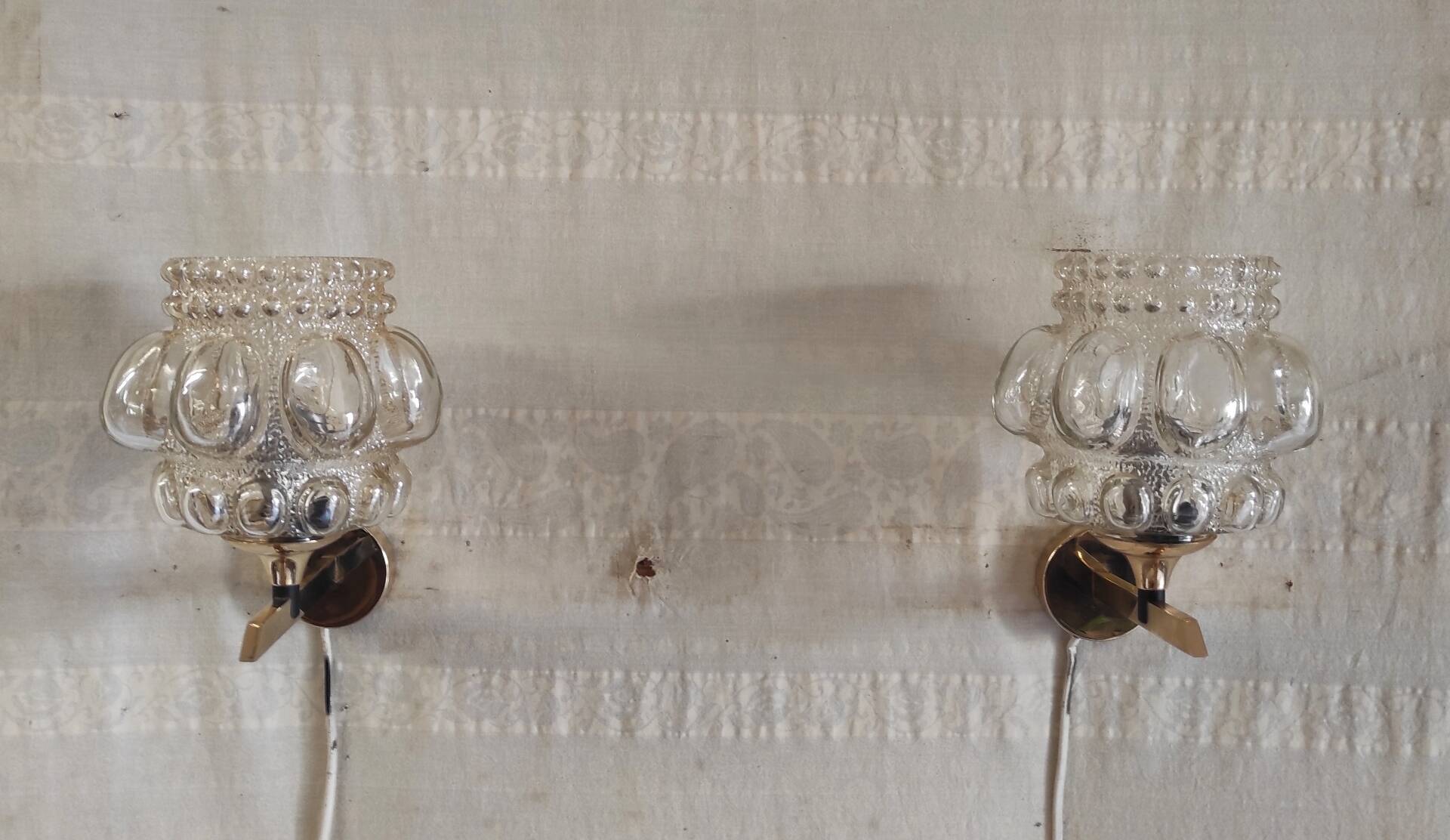 Brass and glass wall lights by Helena Tynell - 1970s