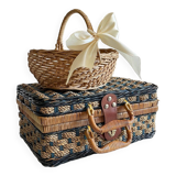 Set of 2 vintage rattan and rope baskets