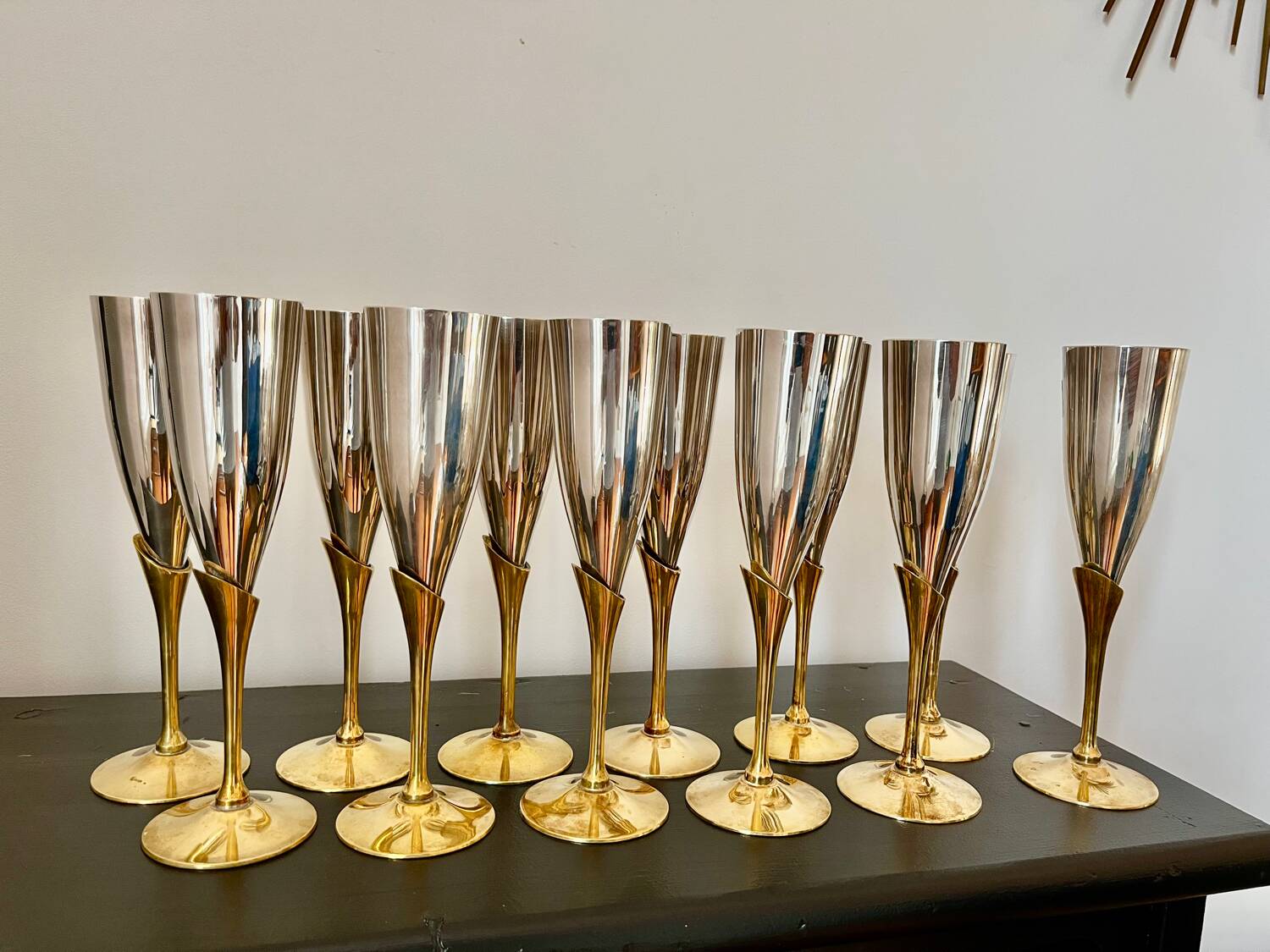 Service of 12 champagne flutes Orfèvrerie L'Ecuyer
