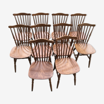 Lot de 10 chaises bistrot estampillées Baumann style western