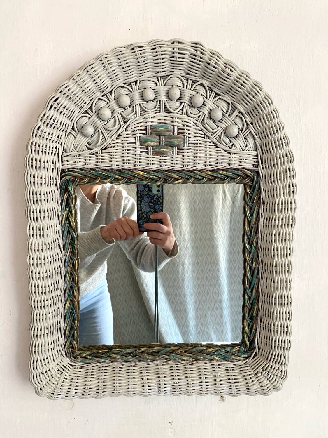 Vintage woven rattan mirror