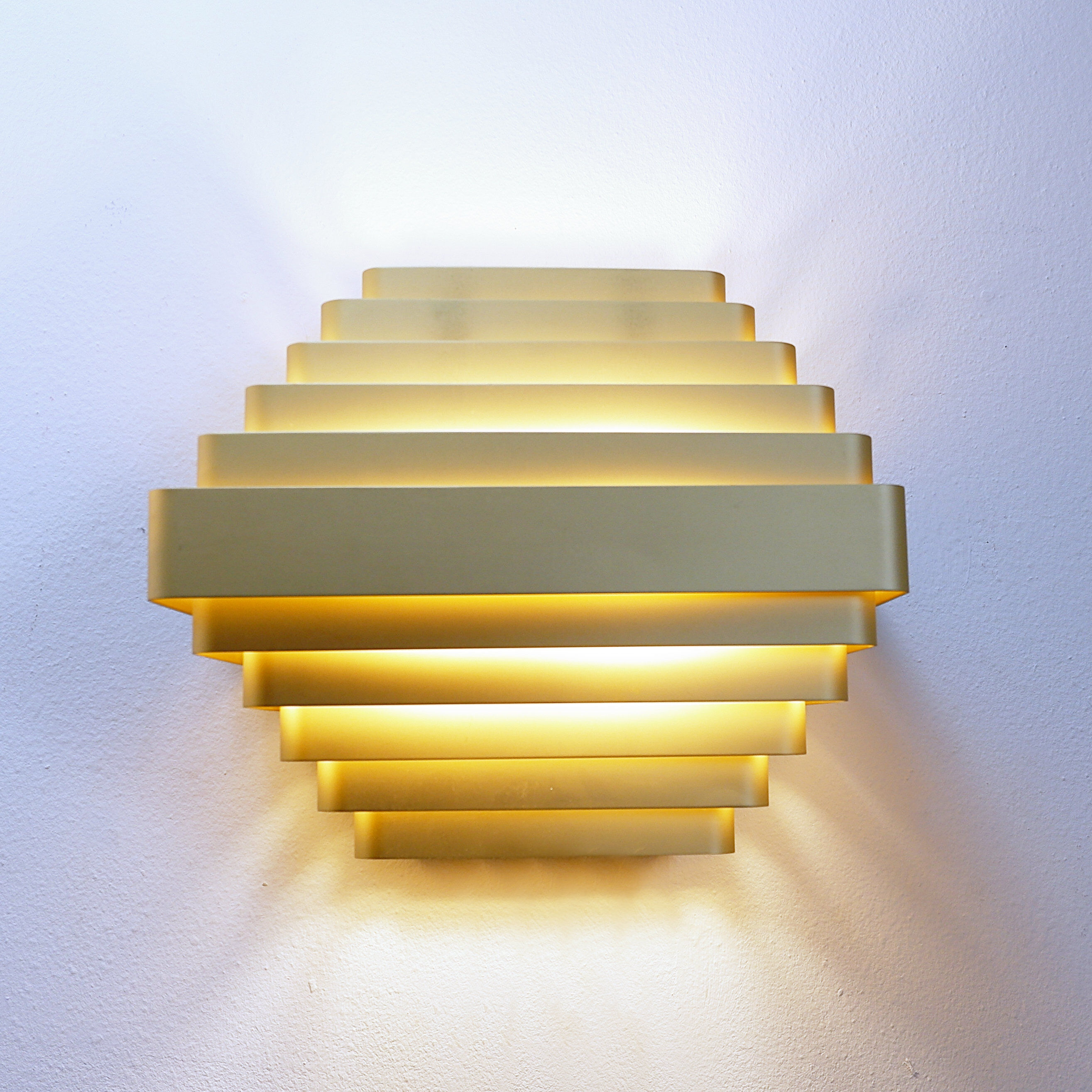 Pair of gold-plated aluminum wall lights by Jules Wabbes - 2 pairs available (1)