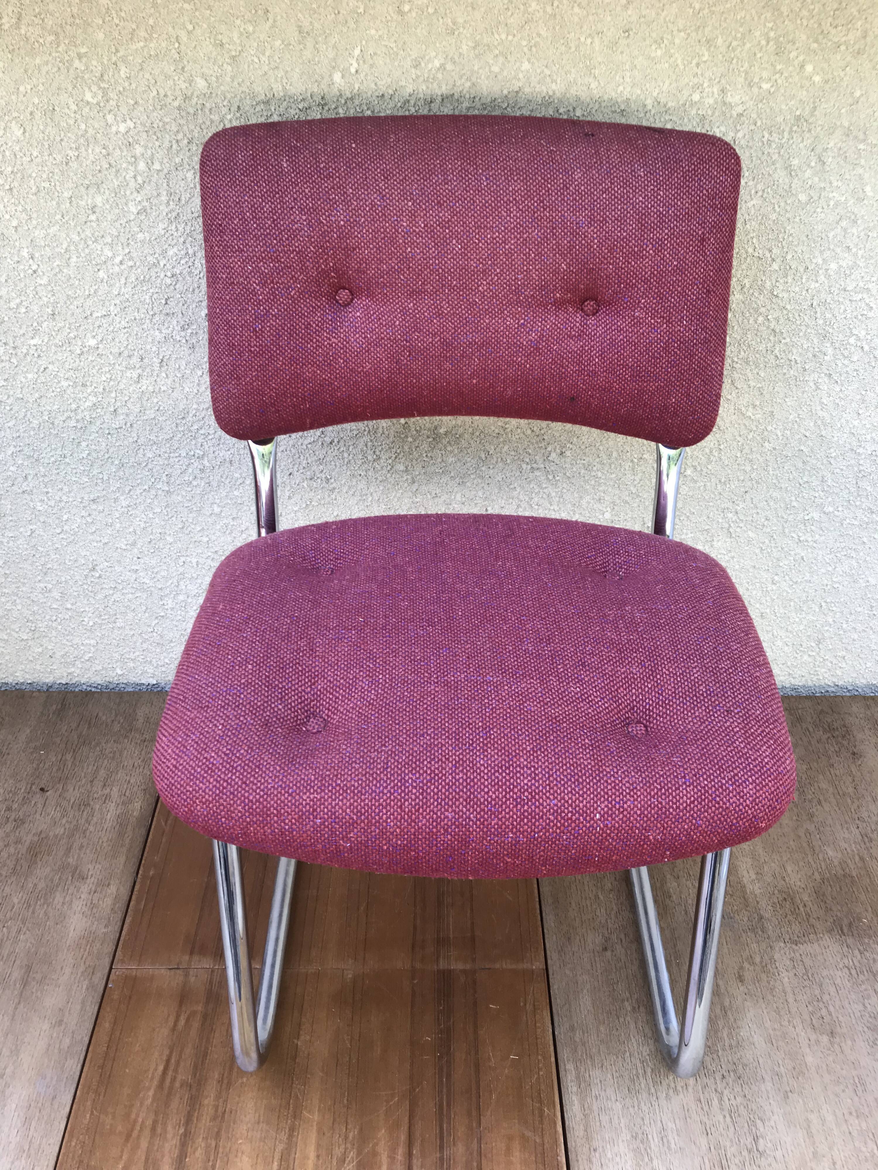 Old Strafor chrome metal chair - vintage 7s design red fabric