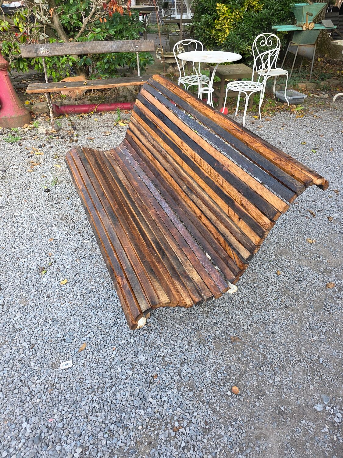 Cast iron and oak slatted garden bench