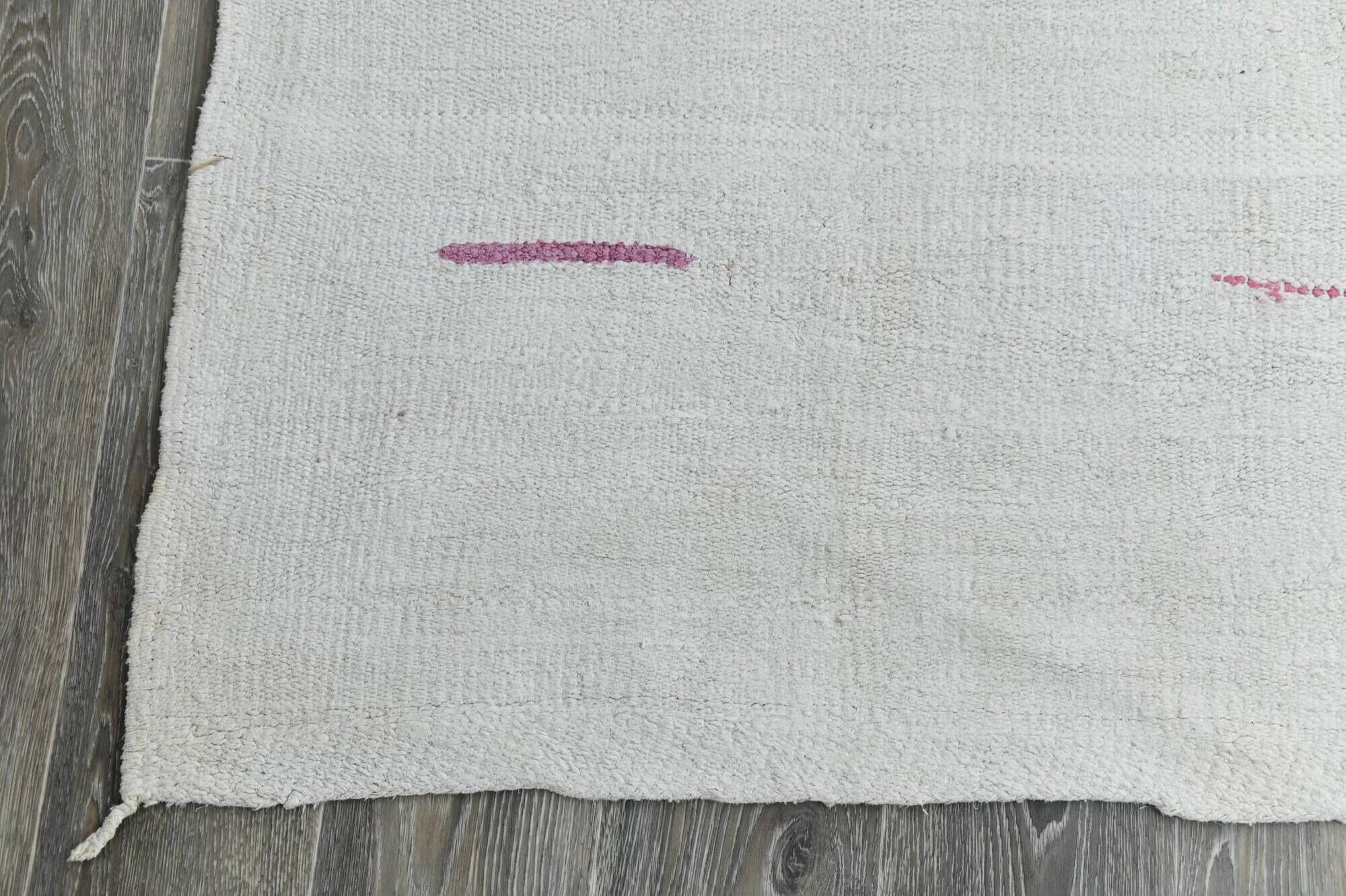 6x12 Off-White Long Wide Hand Woven Turkish Minimal Vintage Rug, 176x358 Cm