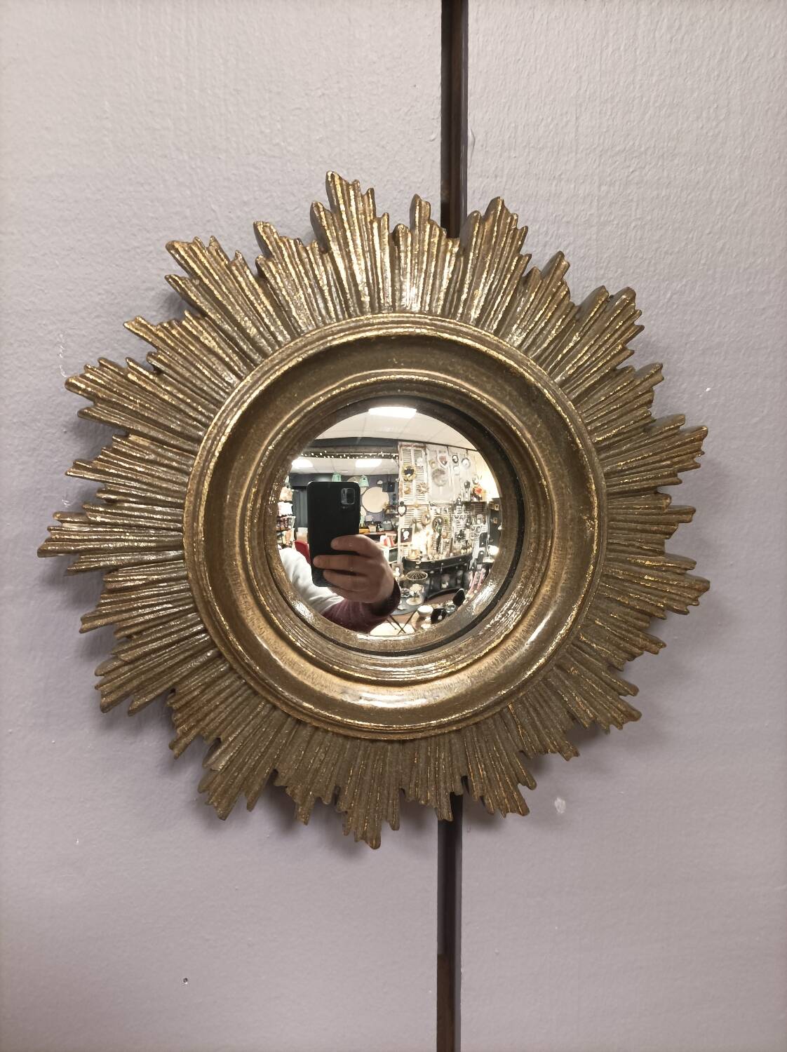 Antique golden sun convex mirror