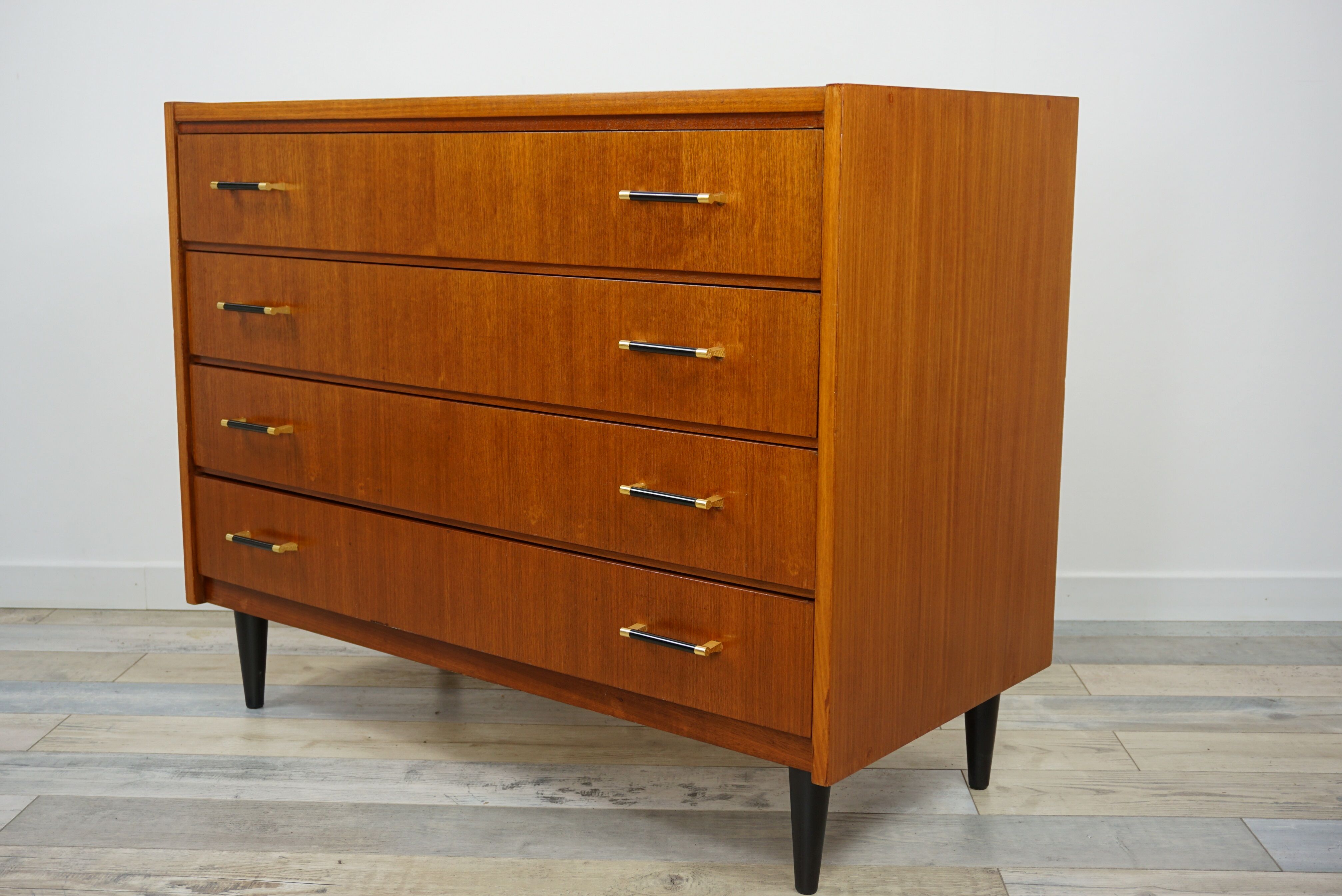 60s teak and brass chest of drawers