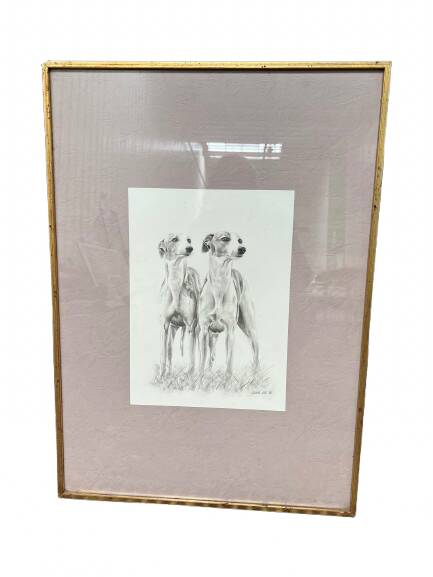 Framed animal drawing signed Cybèle