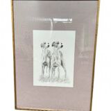 Framed animal drawing signed Cybèle