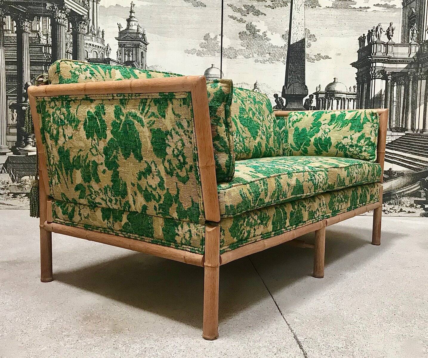 Convertible Two-Seater Sofa / Daybed in Bamboo Style, France 1960s