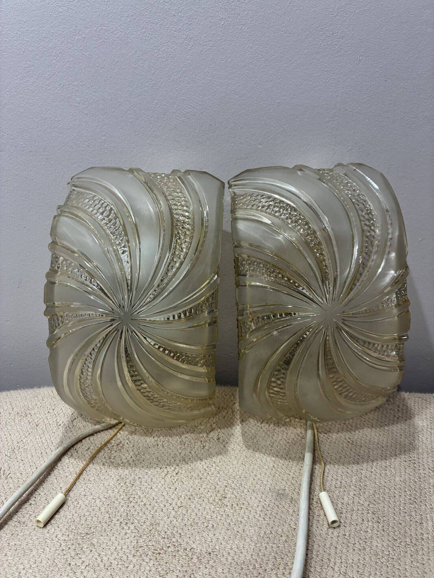 Pair of textured cut glass wall lights, 1970s