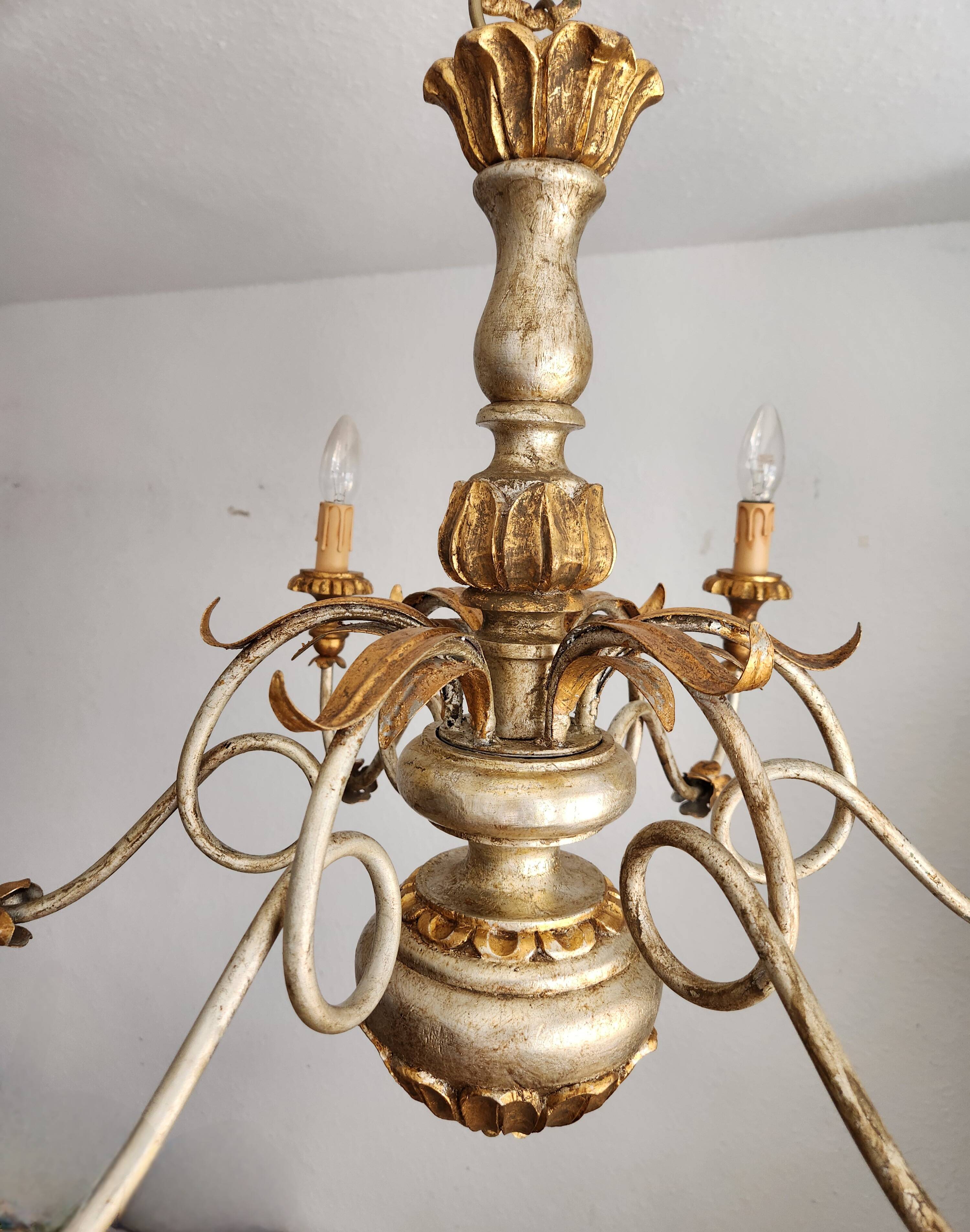 Antique gilded silver chandelier Florentine Rococo Louis XV Italy