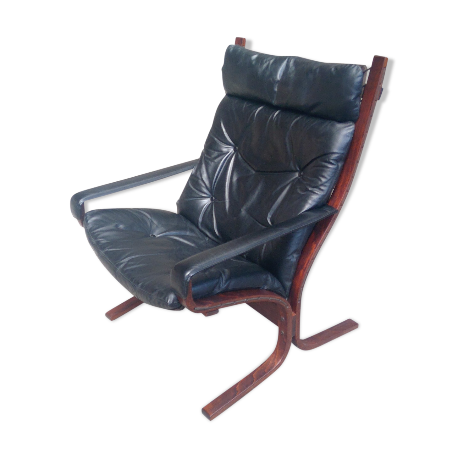 Fauteuil en cuir noir scandinave Ingmar Relling Westnofa circa 1960
