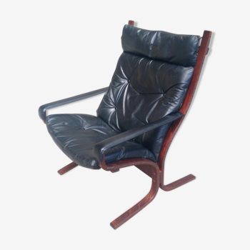 Scandinavian black leather armchair Ingmar Relling Westnofa circa 1960