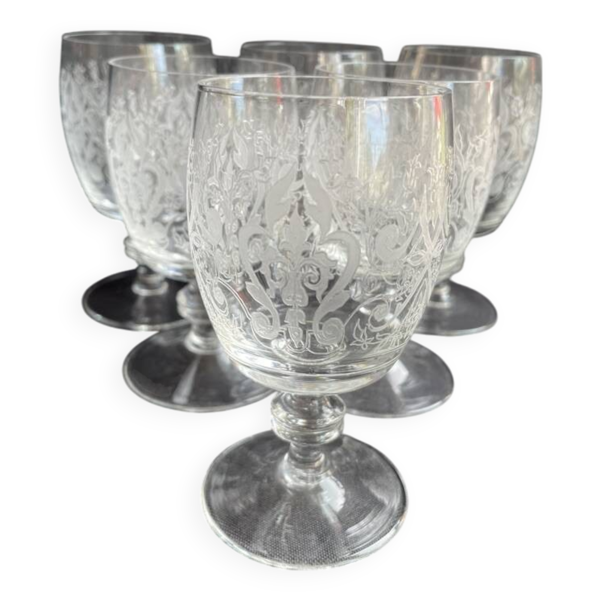 6 engraved crystal glasses