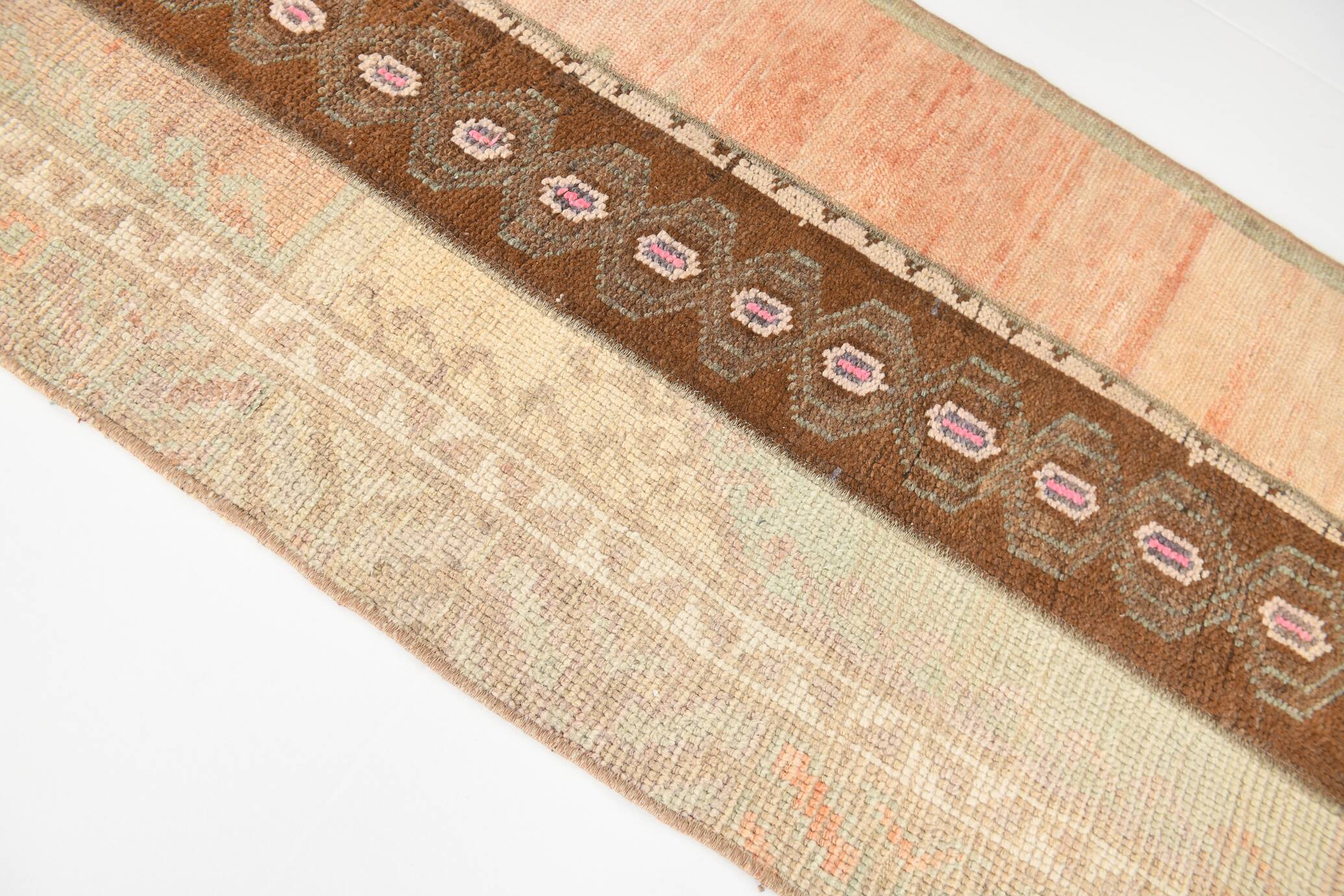 2x6 Turkish Short Brown Handmade Vintage Runner Rug, 64x174Cm