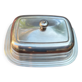 Christofle butter dish model Albi, Complete (3 pieces), Silver-plated Metal and Glass